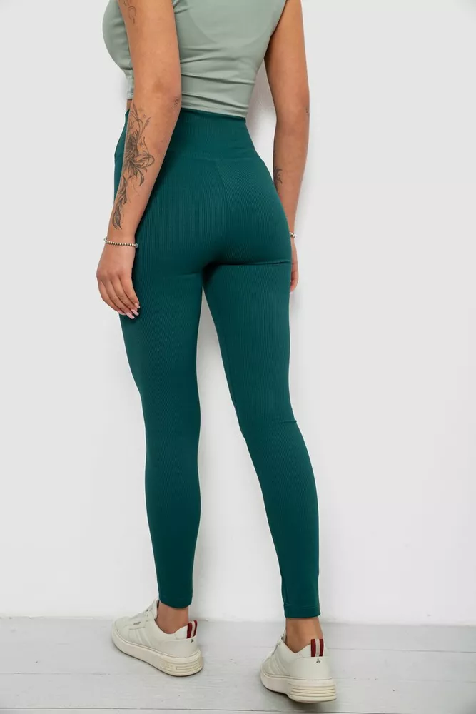 Купить Лосины женские однотонные в рубчик, цвет темно-зеленый, 214RU200 - Фото №4