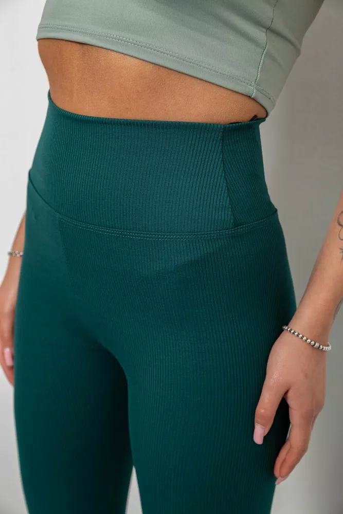Купить Лосины женские однотонные в рубчик, цвет темно-зеленый, 214RU200 - Фото №5