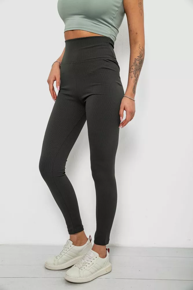 Купить Лосины женские однотонные в рубчик, цвет темно-зеленый, 214RU200 - Фото №9