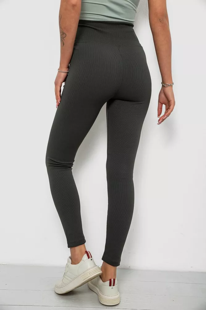 Купить Лосины женские однотонные в рубчик, цвет темно-зеленый, 214RU200 - Фото №10