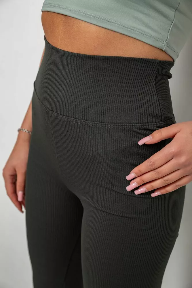 Купить Лосины женские однотонные в рубчик, цвет темно-зеленый, 214RU200 - Фото №11