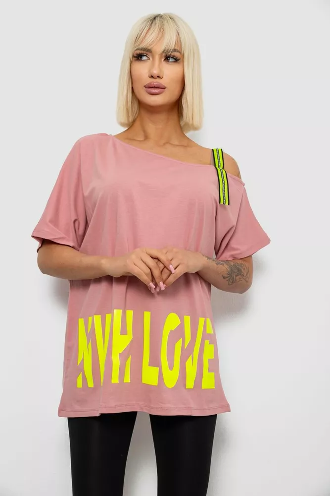 Купить Футболка женская с принтом, цвет пудровый, 244R2158 - Фото №1