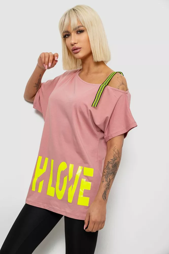 Купить Футболка женская с принтом, цвет пудровый, 244R2158 - Фото №3