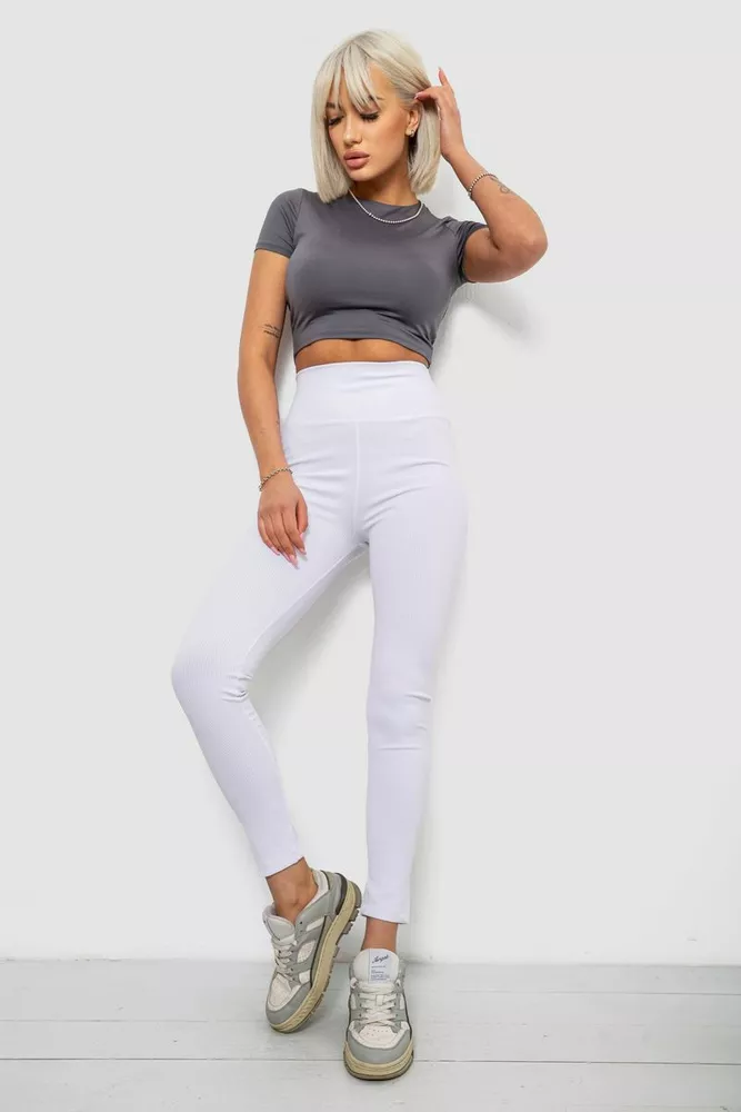 Купить Лосины женские однотонные в рубчик, цвет белый, 214RU200 - Фото №2