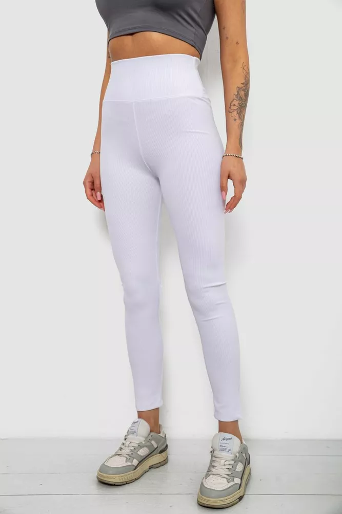 Купить Лосины женские однотонные в рубчик, цвет белый, 214RU200 - Фото №3