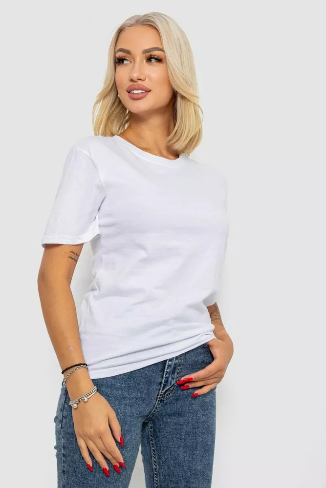Купити Футболка жіноча однотонна, колір білий, 238R112 оптом - Фото №3