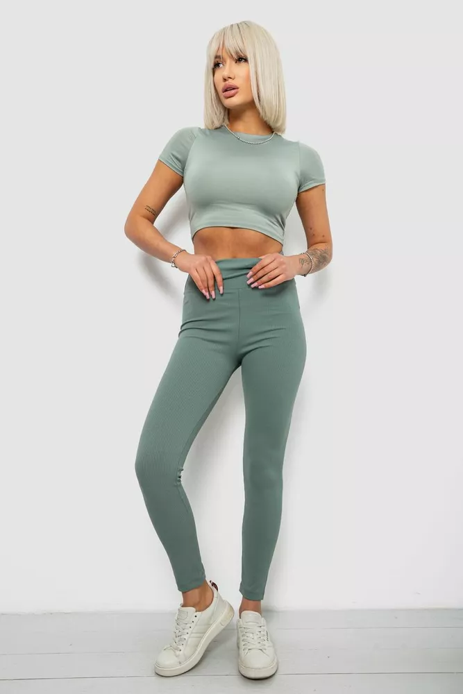 Купити Лосини жіночі однотонні в рубчик, колір оливковий, 214RU200 - Фото №2