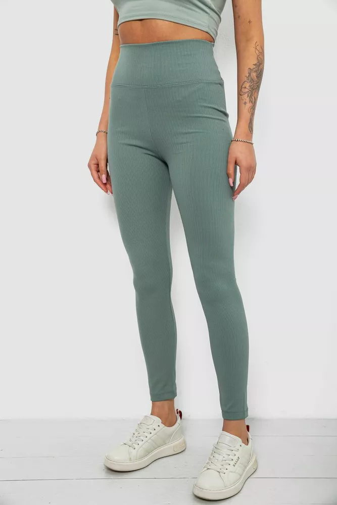 Купити Лосини жіночі однотонні в рубчик, колір оливковий, 214RU200 - Фото №3