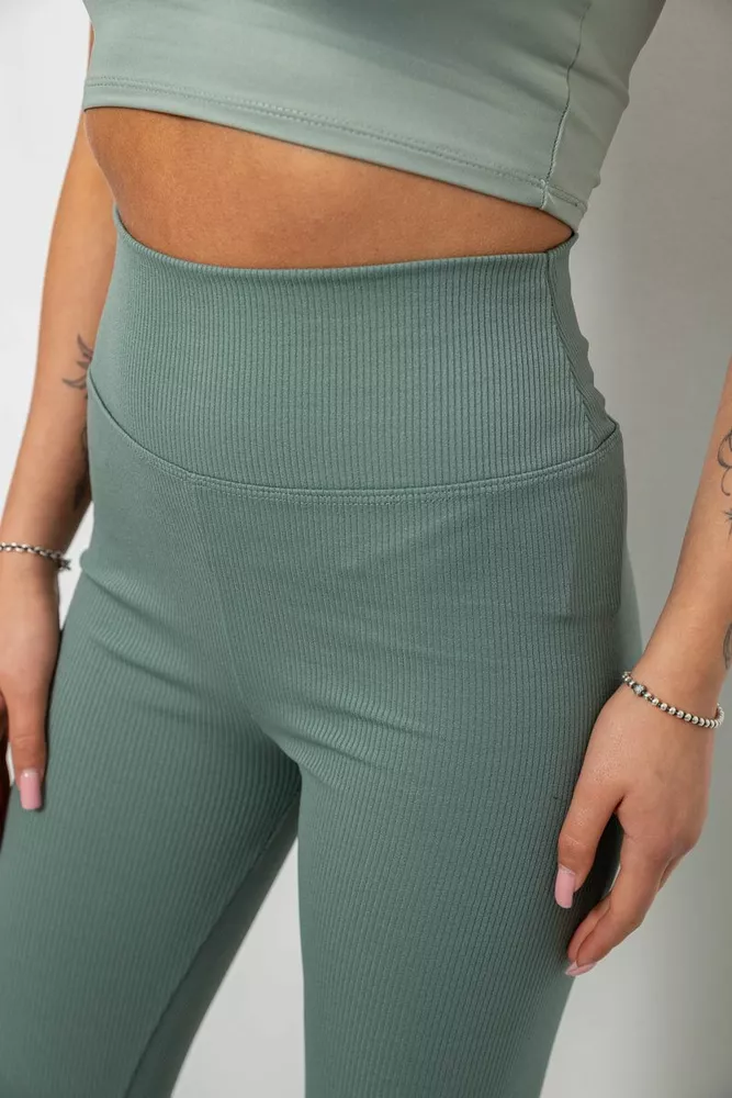 Купити Лосини жіночі однотонні в рубчик, колір оливковий, 214RU200 - Фото №5