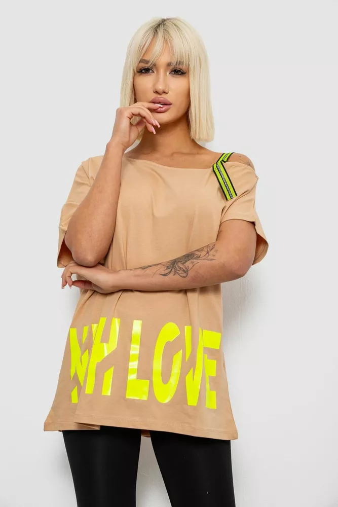 Купити Футболка жіноча з принтом, колір бежевий, 244R2158 - Фото №1