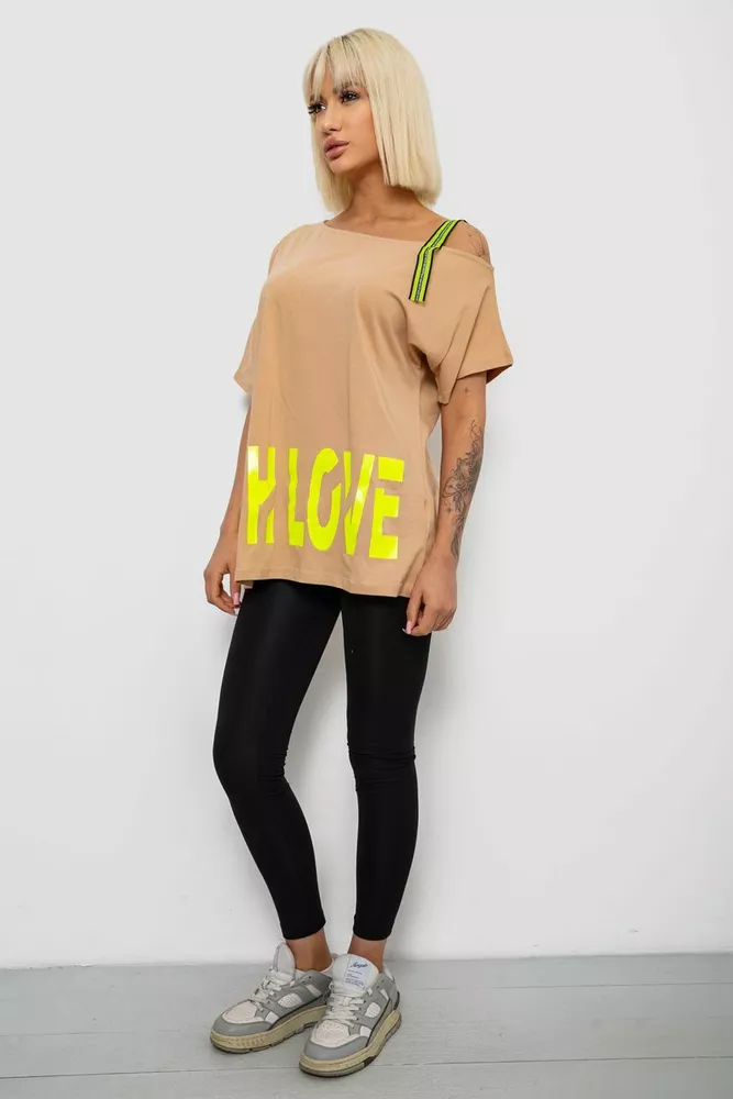 Купити Футболка жіноча з принтом, колір бежевий, 244R2158 - Фото №2