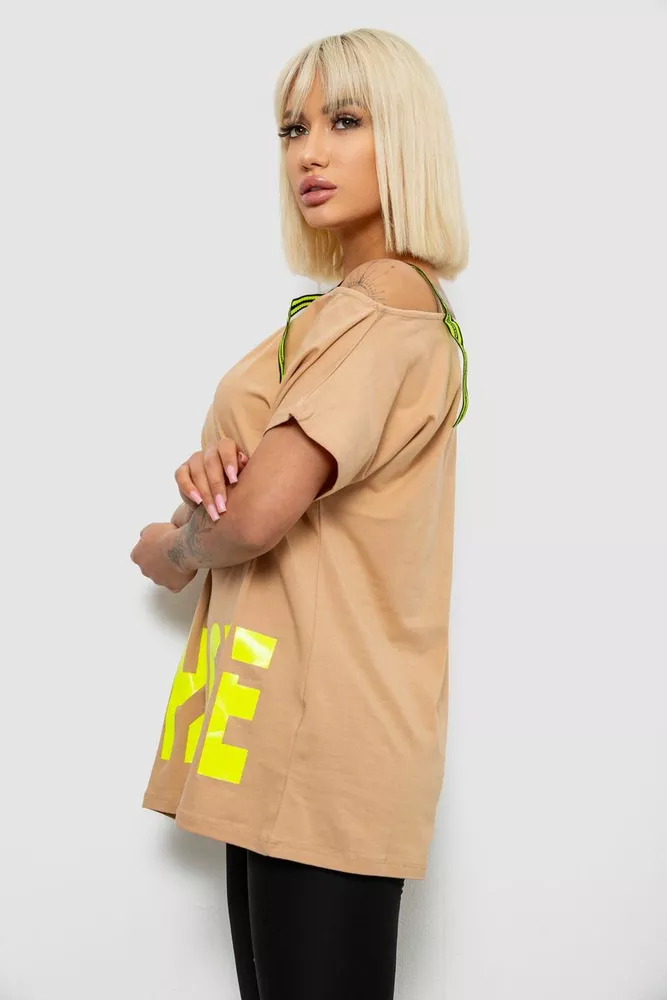 Купити Футболка жіноча з принтом, колір бежевий, 244R2158 - Фото №3