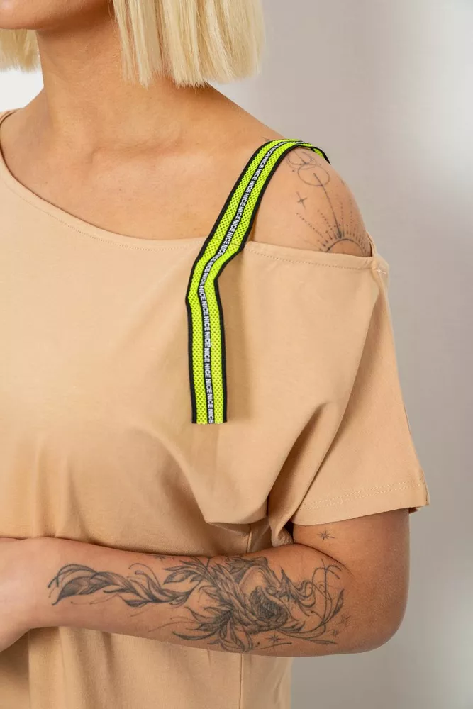 Купити Футболка жіноча з принтом, колір бежевий, 244R2158 - Фото №5