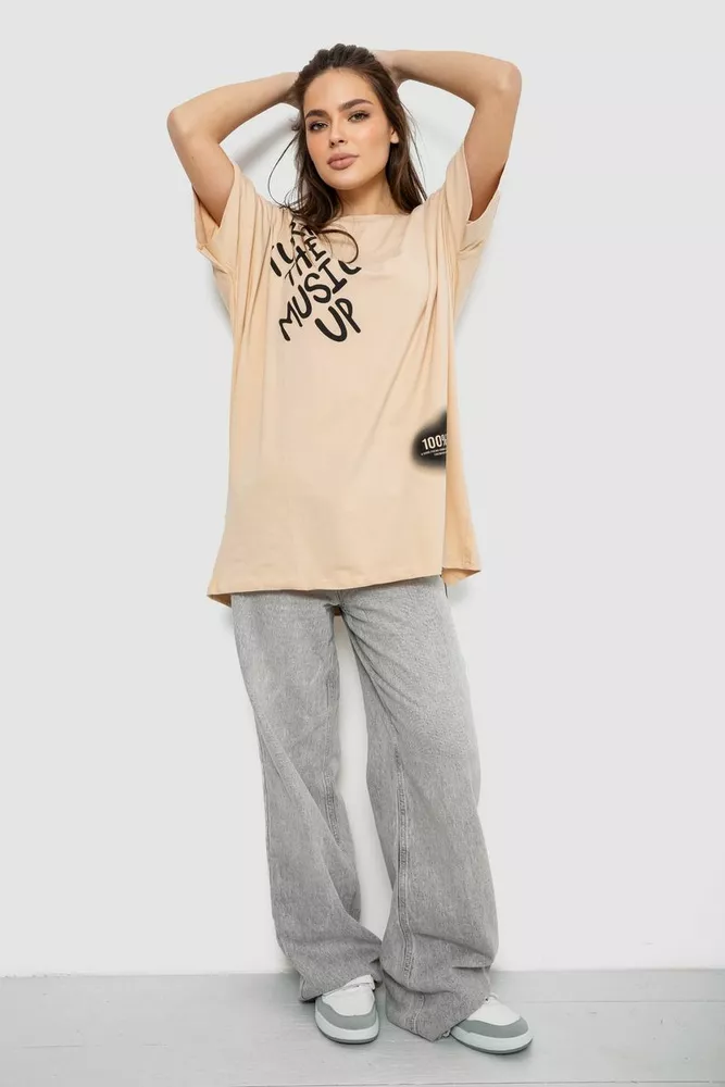 Купить Футболка женская с принтом, цвет бежевый, 244R4002-2 - Фото №2