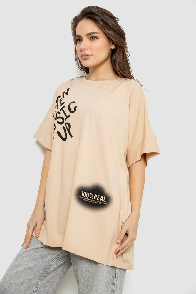 Купить Футболка женская с принтом, цвет бежевый, 244R4002-2 - Фото №3