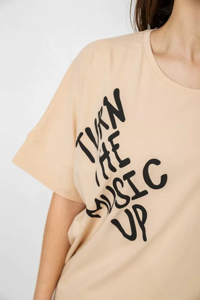 Купить Футболка женская с принтом, цвет бежевый, 244R4002-2 - Фото №5