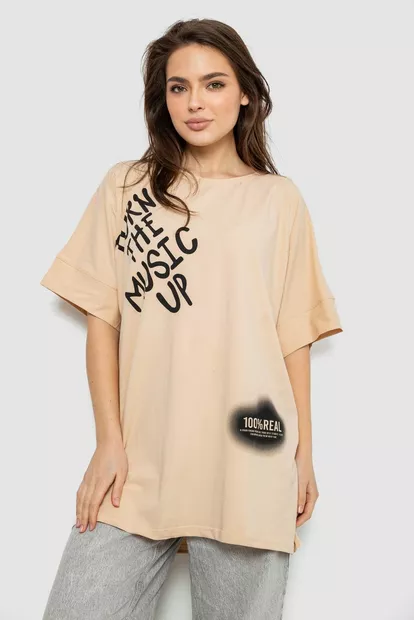 Футболка женская с принтом, цвет бежевый, 244R4002-2