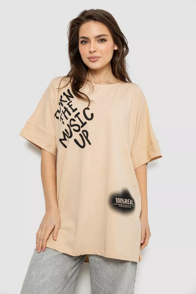 Купить Футболка женская с принтом, цвет бежевый, 244R4002-2 - Фото №1