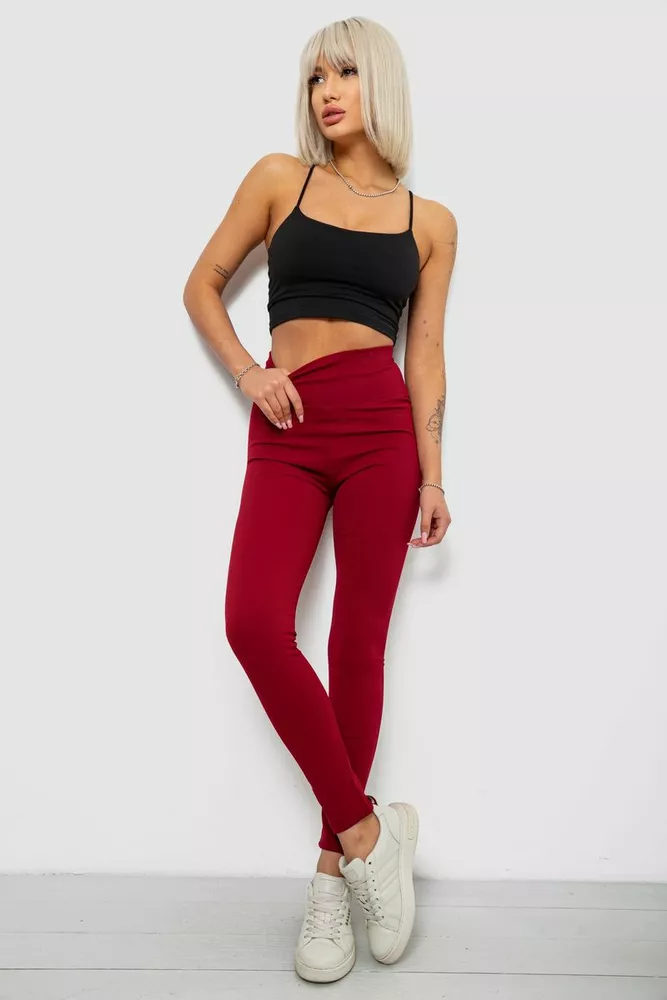 Купить Лосины женские однотонные в рубчик, цвет бордовый, 214RU200 - Фото №2