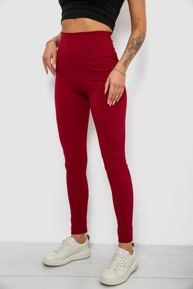Купить Лосины женские однотонные в рубчик, цвет бордовый, 214RU200 - Фото №3