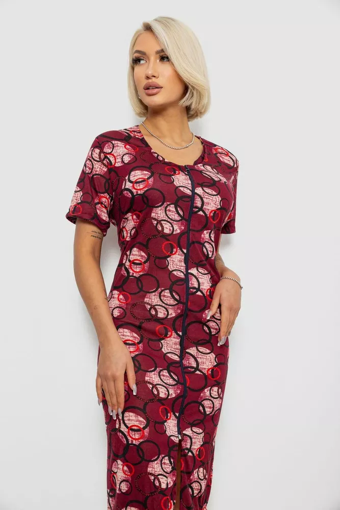 Купить Халат женский на молнии с принтом, цвет бордовый, 257R1030-1 - Фото №2