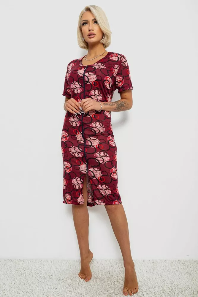 Купить Халат женский на молнии с принтом, цвет бордовый, 257R1030-1 - Фото №3