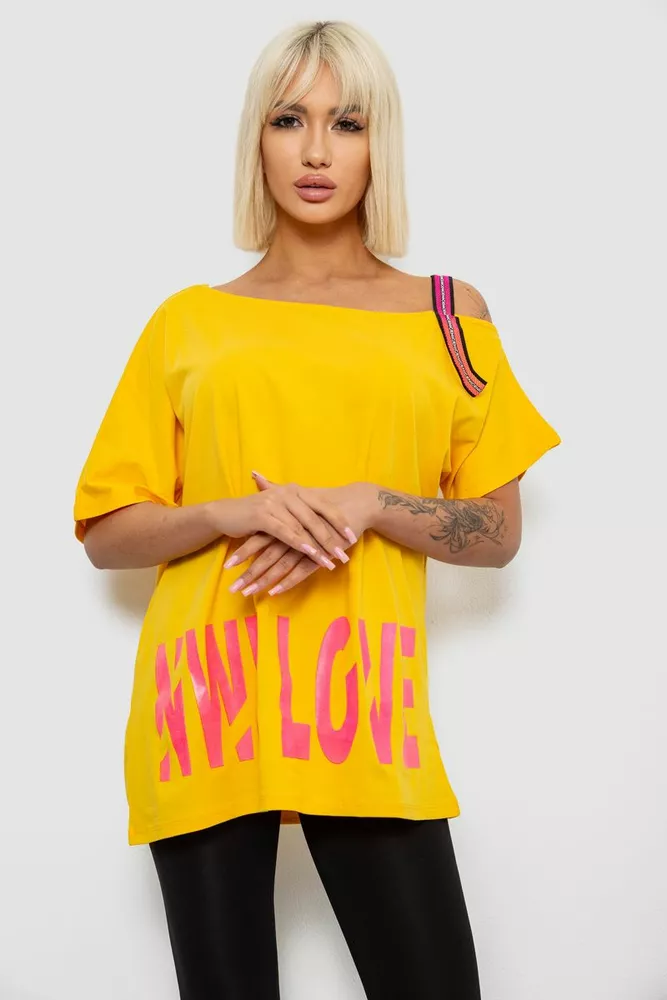 Купить Футболка женская с принтом, цвет желтый, 244R2158 - Фото №1