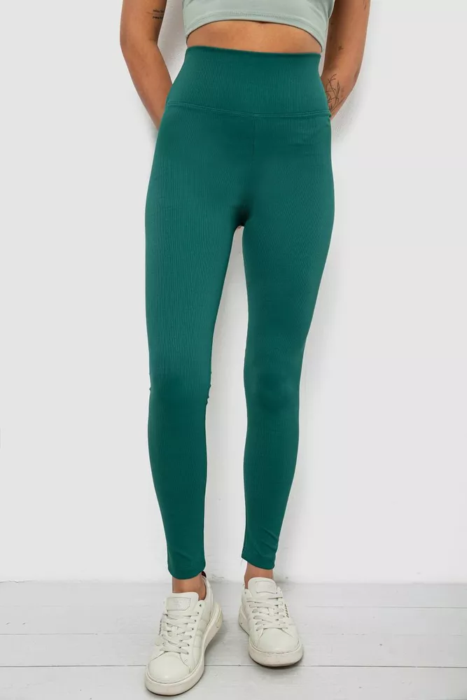 Купить Лосины женские однотонные в рубчик, цвет зеленый, 214RU200 - Фото №1