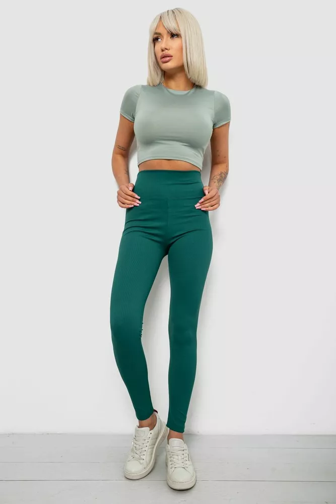 Купить Лосины женские однотонные в рубчик, цвет зеленый, 214RU200 - Фото №2