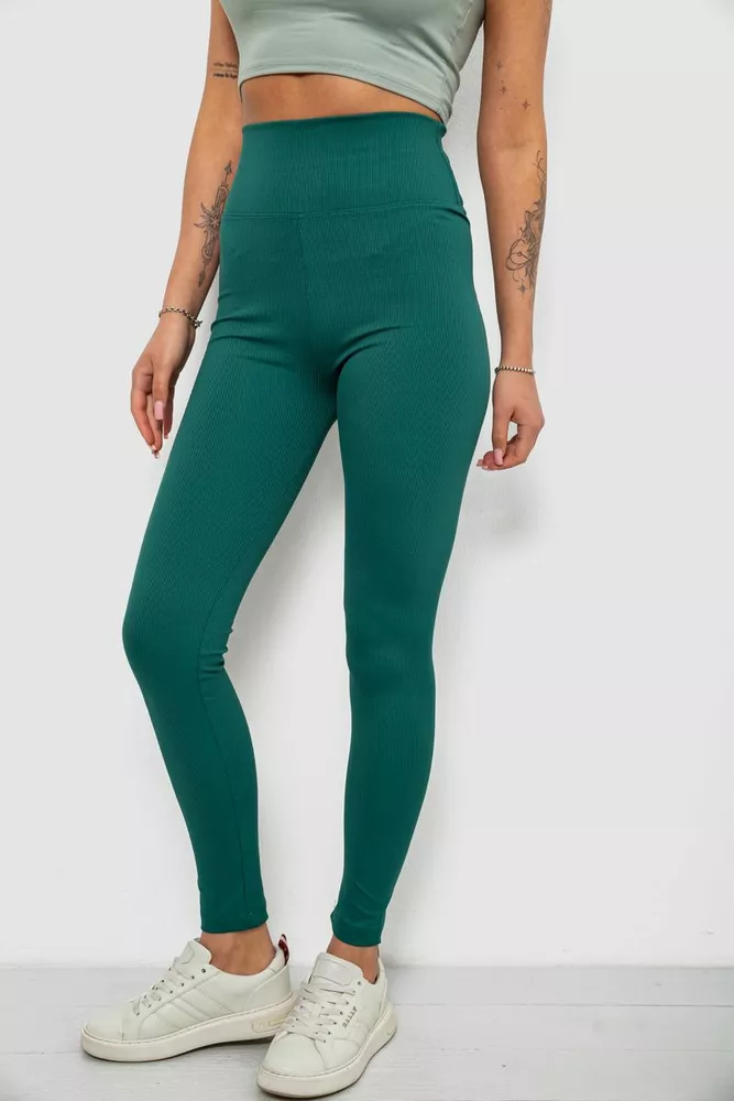 Купить Лосины женские однотонные в рубчик, цвет зеленый, 214RU200 - Фото №3