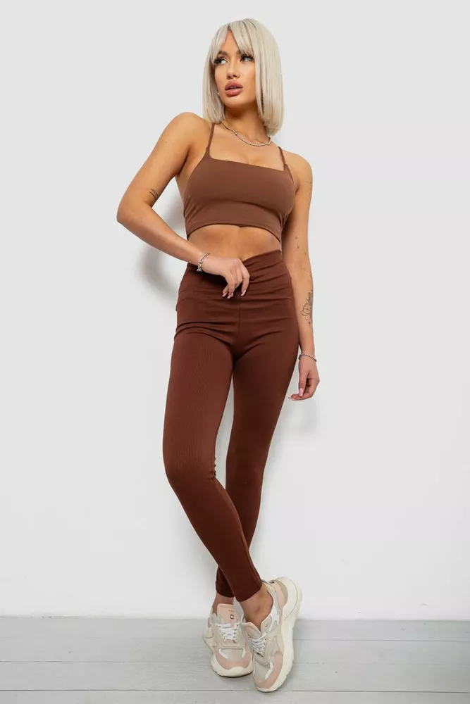 Купить Лосины женские однотонные в рубчик, цвет коричневый, 214RU200 - Фото №2