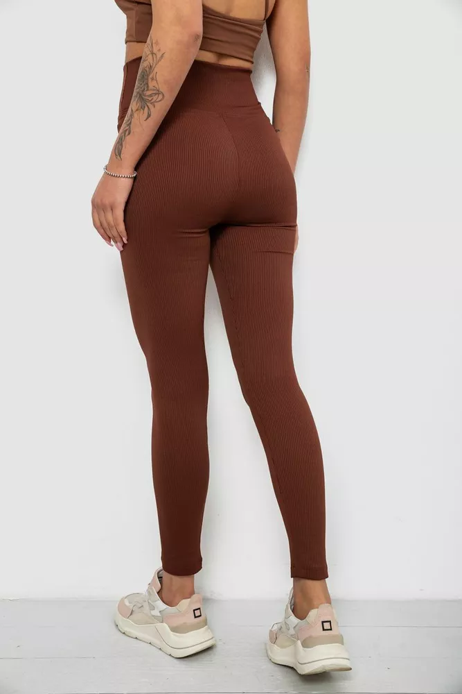 Купить Лосины женские однотонные в рубчик, цвет коричневый, 214RU200 - Фото №4