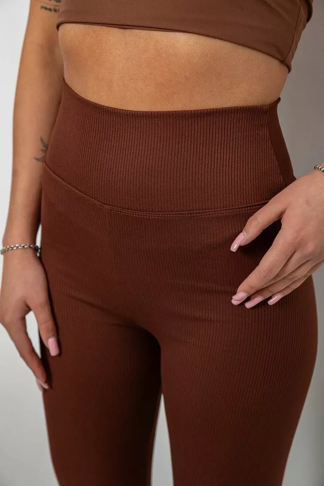 Купить Лосины женские однотонные в рубчик, цвет коричневый, 214RU200 - Фото №5