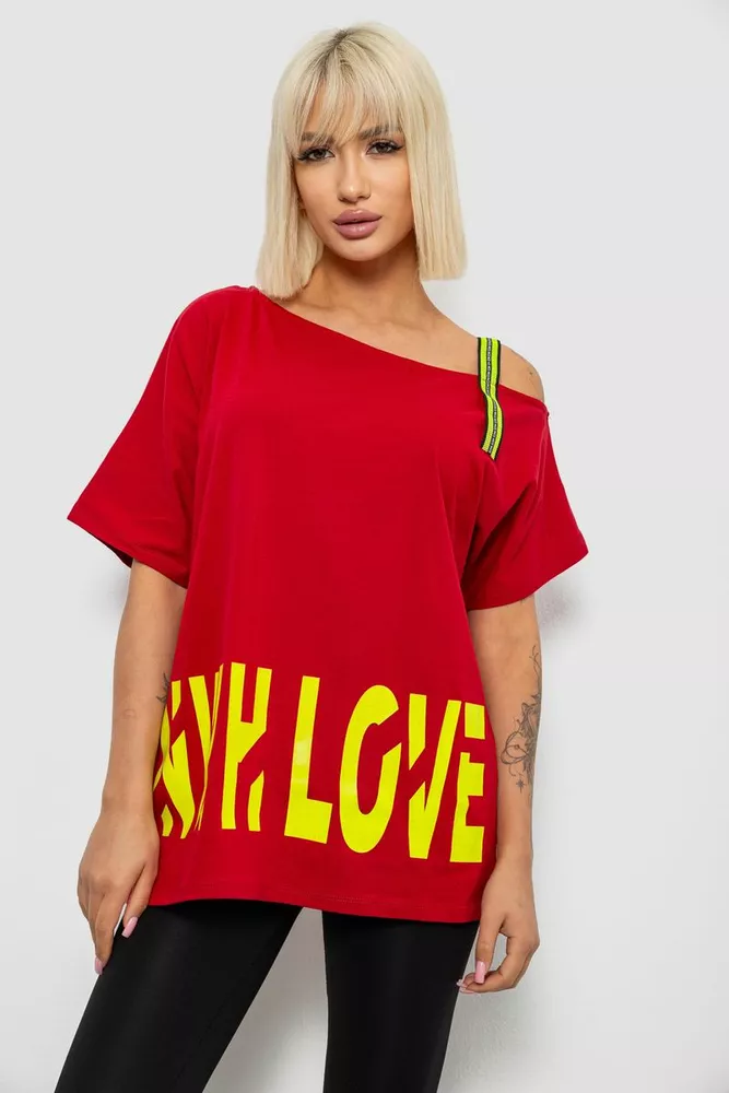 Купить Футболка женская с принтом, цвет красный, 244R2158 - Фото №1