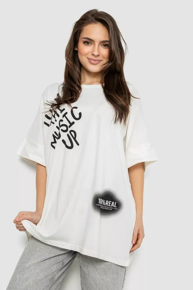 Купить Футболка женская с принтом, цвет молочный, 244R4002-2 - Фото №1