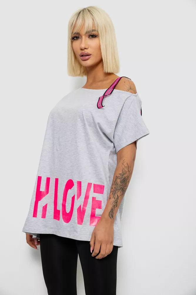 Купить Футболка женская с принтом, цвет серый, 244R2158 - Фото №3