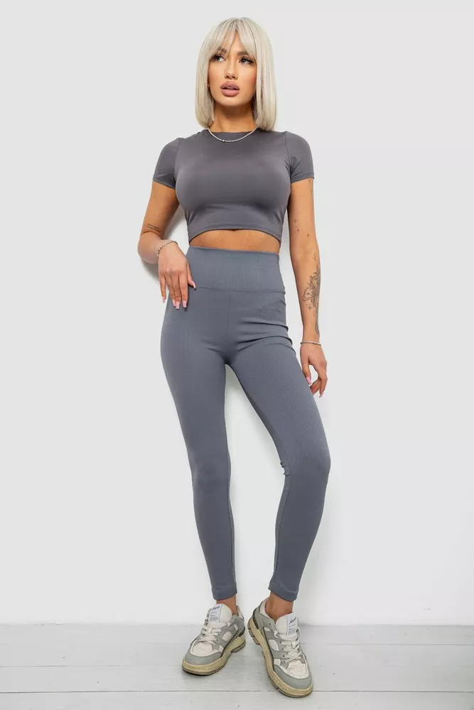 Купить Лосины женские однотонные в рубчик, цвет серый, 214RU200 - Фото №2