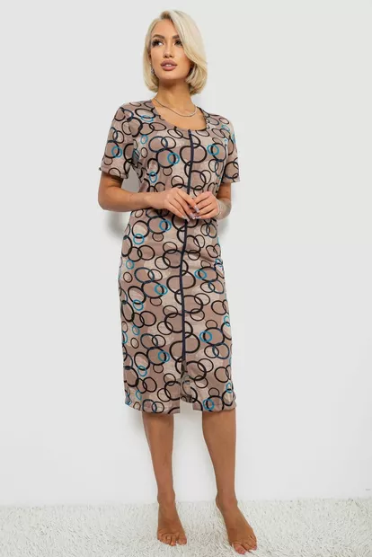 Халат женский на молнии с принтом, цвет мокко, 257R1030-1