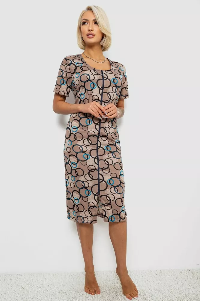 Купить Халат женский на молнии с принтом, цвет мокко, 257R1030-1 - Фото №1