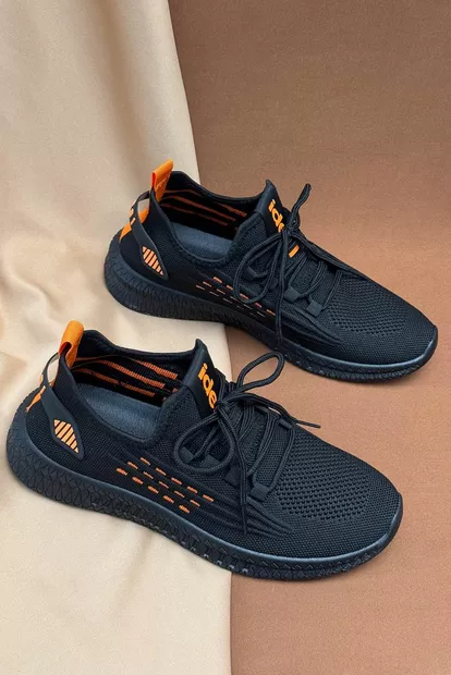 Кроссовки мужские текстиль, цвет черно-оранжевый, 243RF58-1