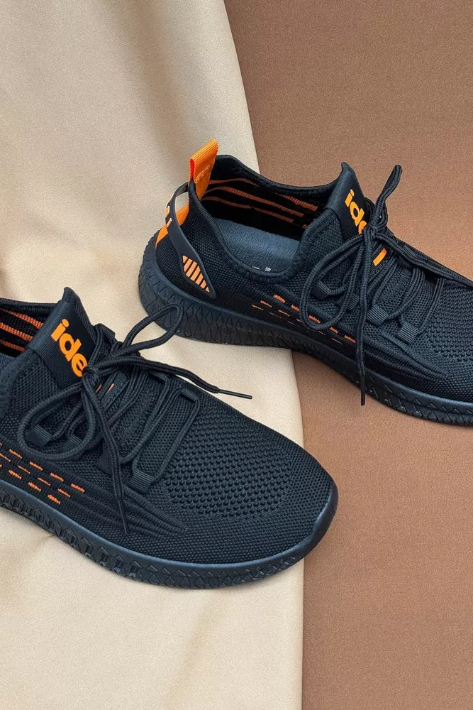 Купити Кросівки чоловічі текстиль, колір чорно-помаранчевий, 243RF58-1 оптом - Фото №2