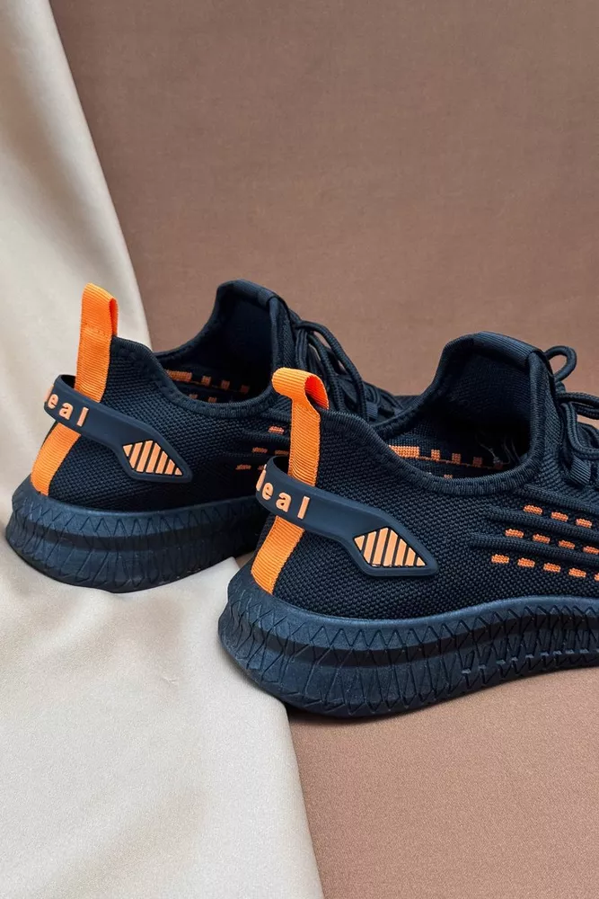 Купити Кросівки чоловічі текстиль, колір чорно-помаранчевий, 243RF58-1 оптом - Фото №4