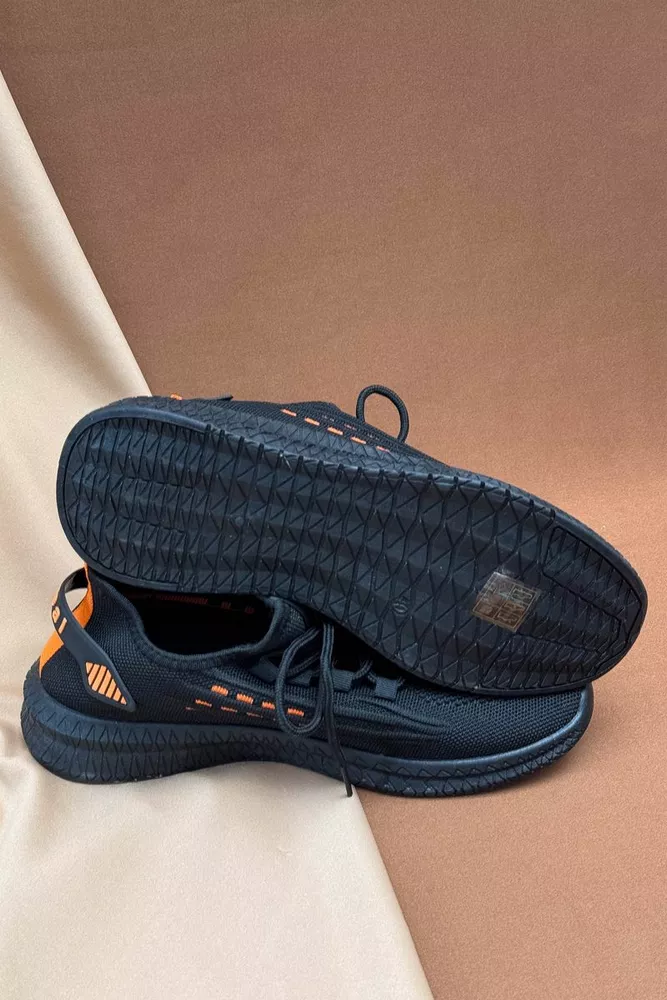 Купити Кросівки чоловічі текстиль, колір чорно-помаранчевий, 243RF58-1 оптом - Фото №5