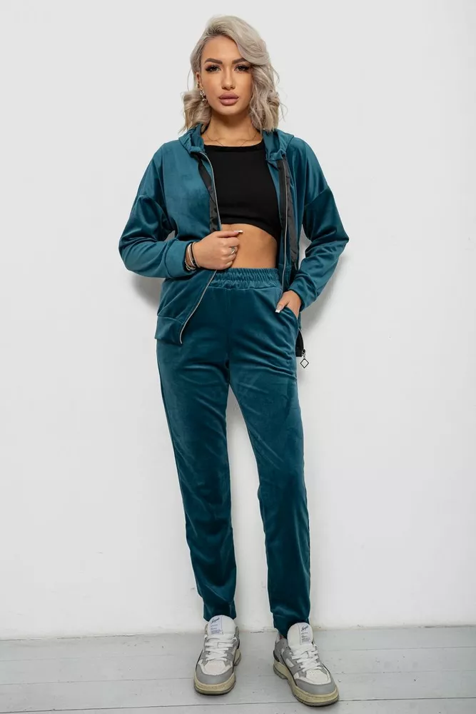 Купити Спортивний костюм жіночий велюровий, колір смарагдовий, 257R4119 оптом - Фото №1