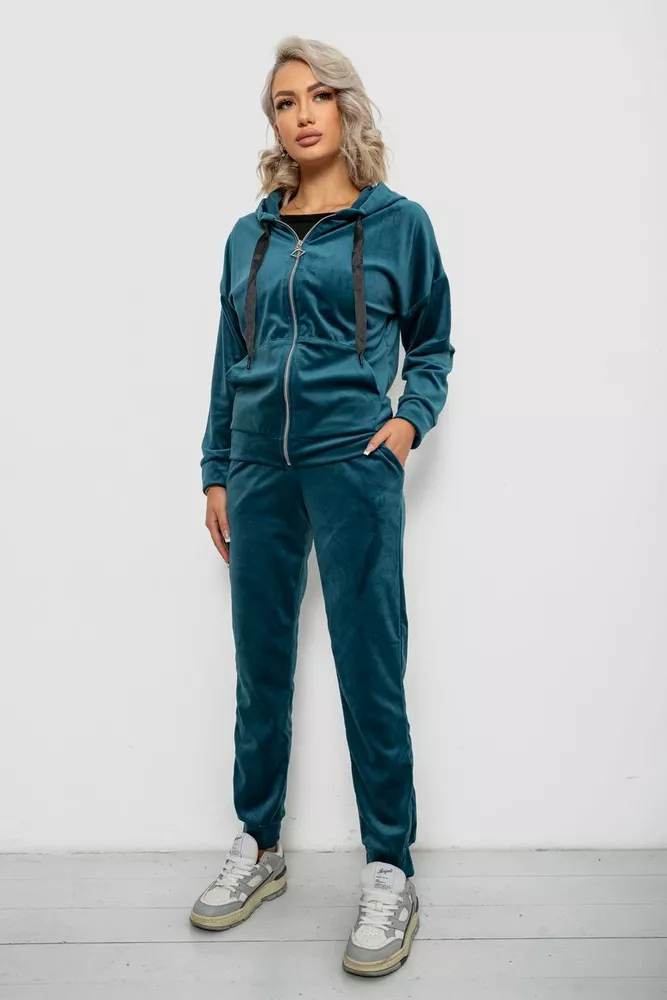 Купити Спортивний костюм жіночий велюровий, колір смарагдовий, 257R4119 оптом - Фото №3