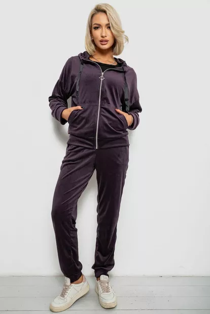 Спортивный костюм женский велюровый, цвет темно-сливовый, 257R4119