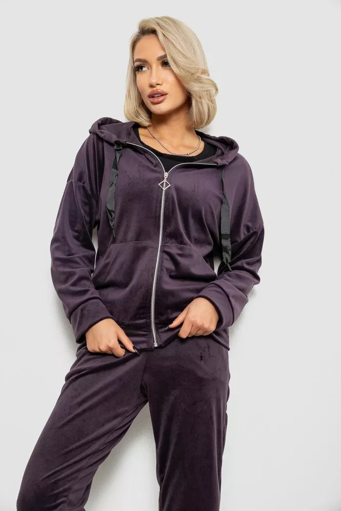 Купити Спортивний костюм жіночий велюровий, колір темно-сливовий, 257R4119 оптом - Фото №2