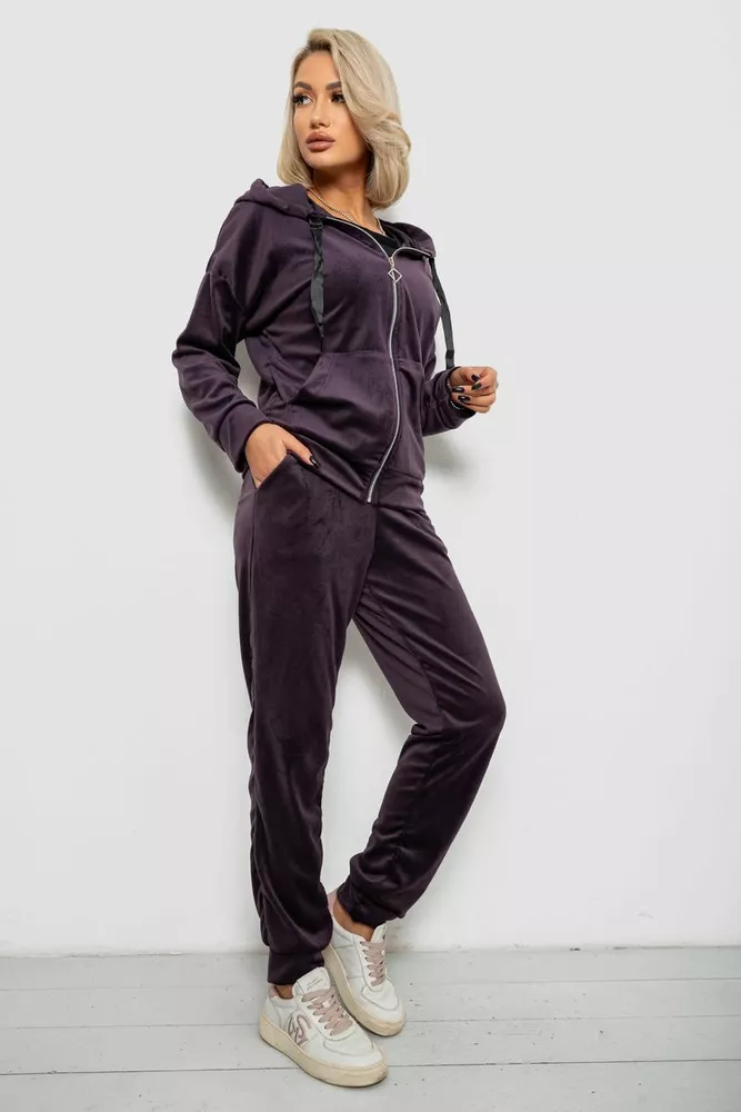 Купити Спортивний костюм жіночий велюровий, колір темно-сливовий, 257R4119 оптом - Фото №3