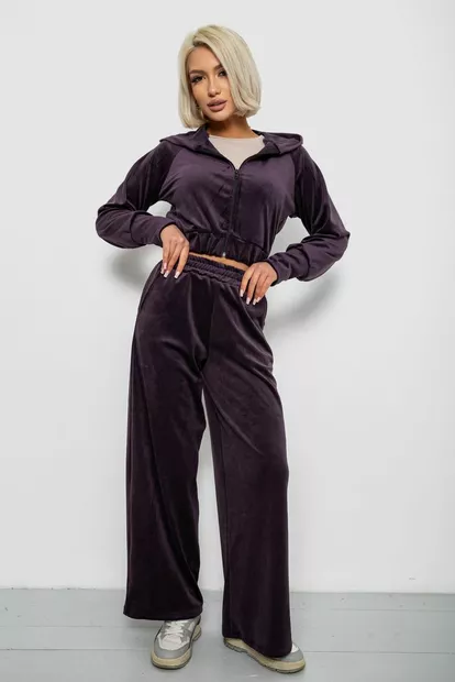 Спортивный костюм женский велюровый, цвет темно-сливовый, 257R4125