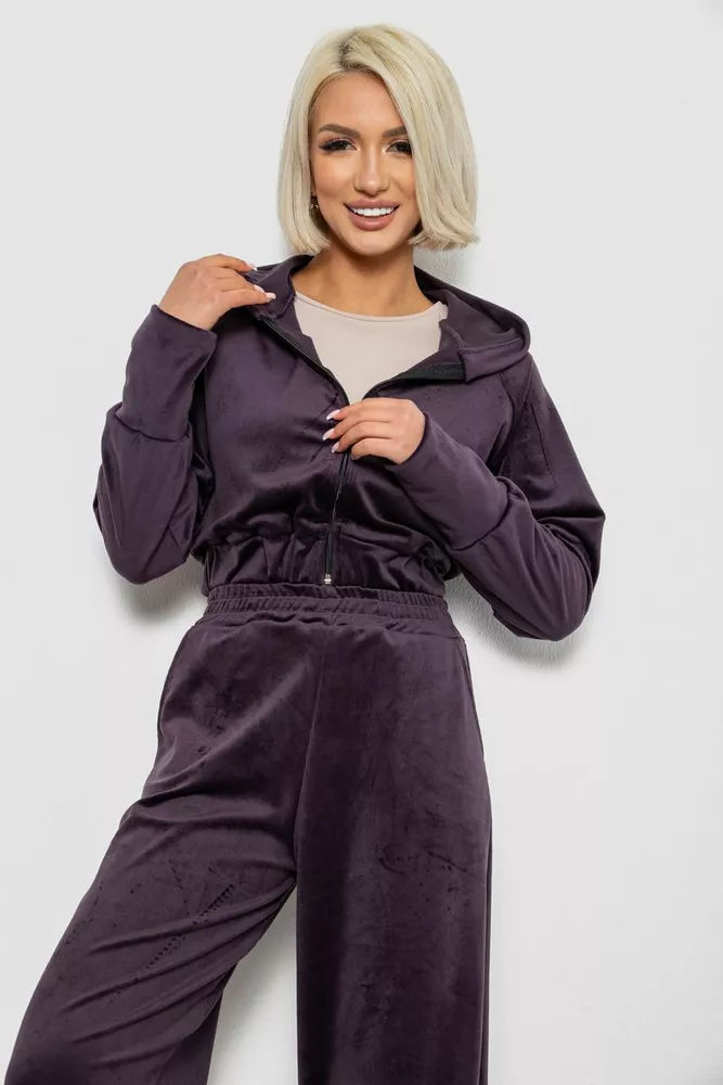 Купить Спортивный костюм женский велюровый, цвет темно-сливовый, 257R4125 - Фото №2